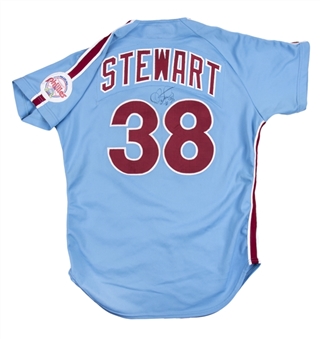 1986 Dave Stewart Game Used and Signed Philadelphia Phillies Powder Blue Road Jersey (MEARS A9 & JSA)